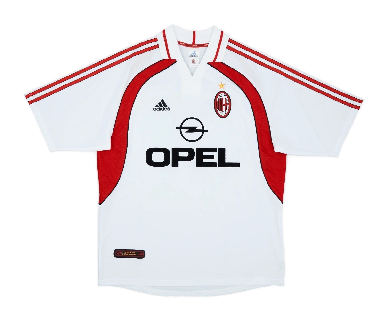 Camisa Retrô AC Milan Away 2001/02 Masculino Adidas - Branco e Vermelho - Manto Club