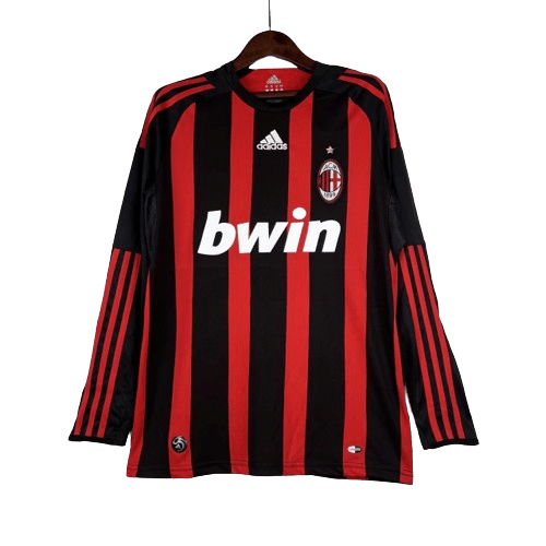 Camisa Retrô Milan I Home Adidas 2008/09 Manga Longa Vermelho e Preto - Manto Club