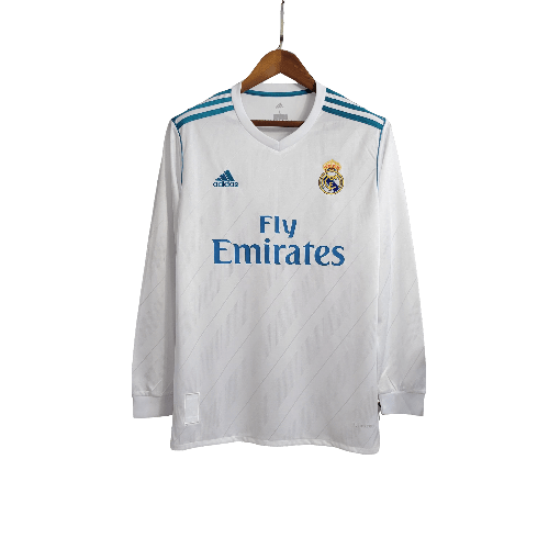 Camisa Retrô Real Madrid I Home Adidas 2017/18 Manga Longa Masculino Branco - Manto Club