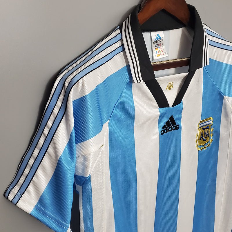 Camisa Seleção Argentina Retrô 1998 Azul e Branca - Adidas - Manto Club