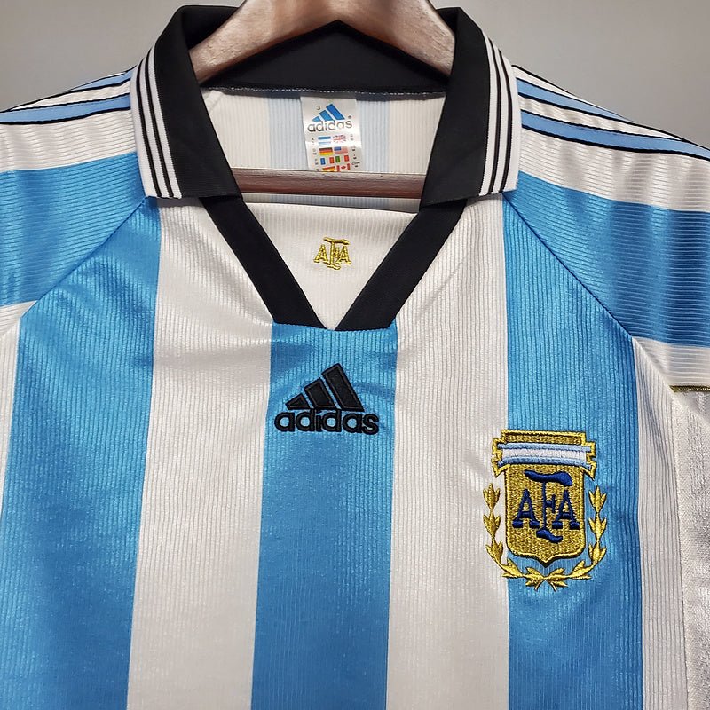 Camisa Seleção Argentina Retrô 1998 Azul e Branca - Adidas - Manto Club