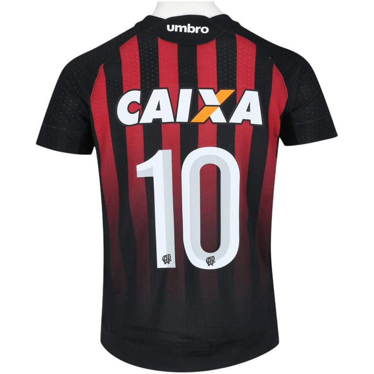 LCamisa do Atlético - PR I 2017 nº 10 Umbro - Listras Preta e Vermelha - Manto Club