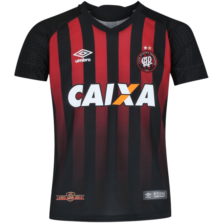 LCamisa do Atlético - PR I 2017 nº 10 Umbro - Listras Preta e Vermelha - Manto Club