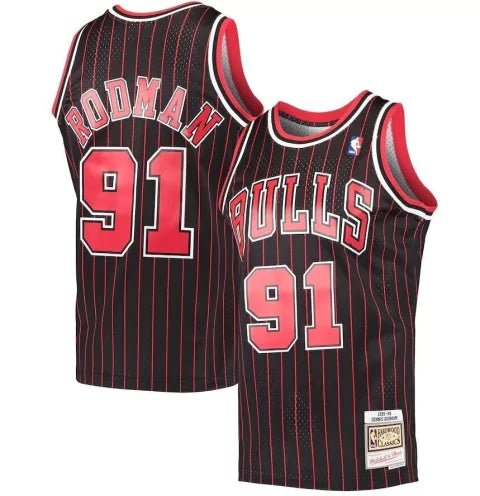 Regata NBA Chicago Bulls Retrô 1997 - 1998 Mitchell & Ness Authentic Rodman 91 - Preta e Vermelha - Manto Club